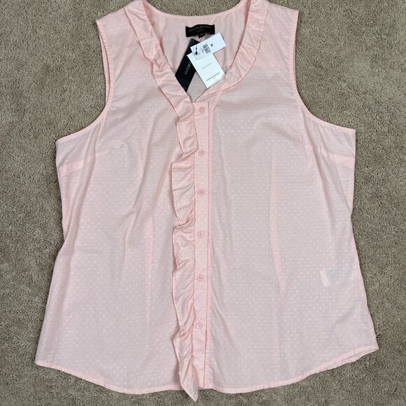 Banana Republic Shirt Women 18 Peach Ruffle Tailored Fit Boho Cottage Career NWT - Picture 5 of 9